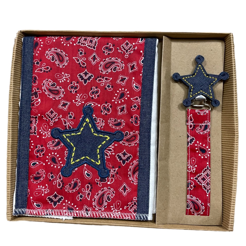 Mud Pie Cowboy Burp Cloth and Pacy Clip Set NEW!
